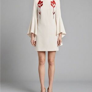 Marciano Cream Mini Dress with Red Floral Embroidery